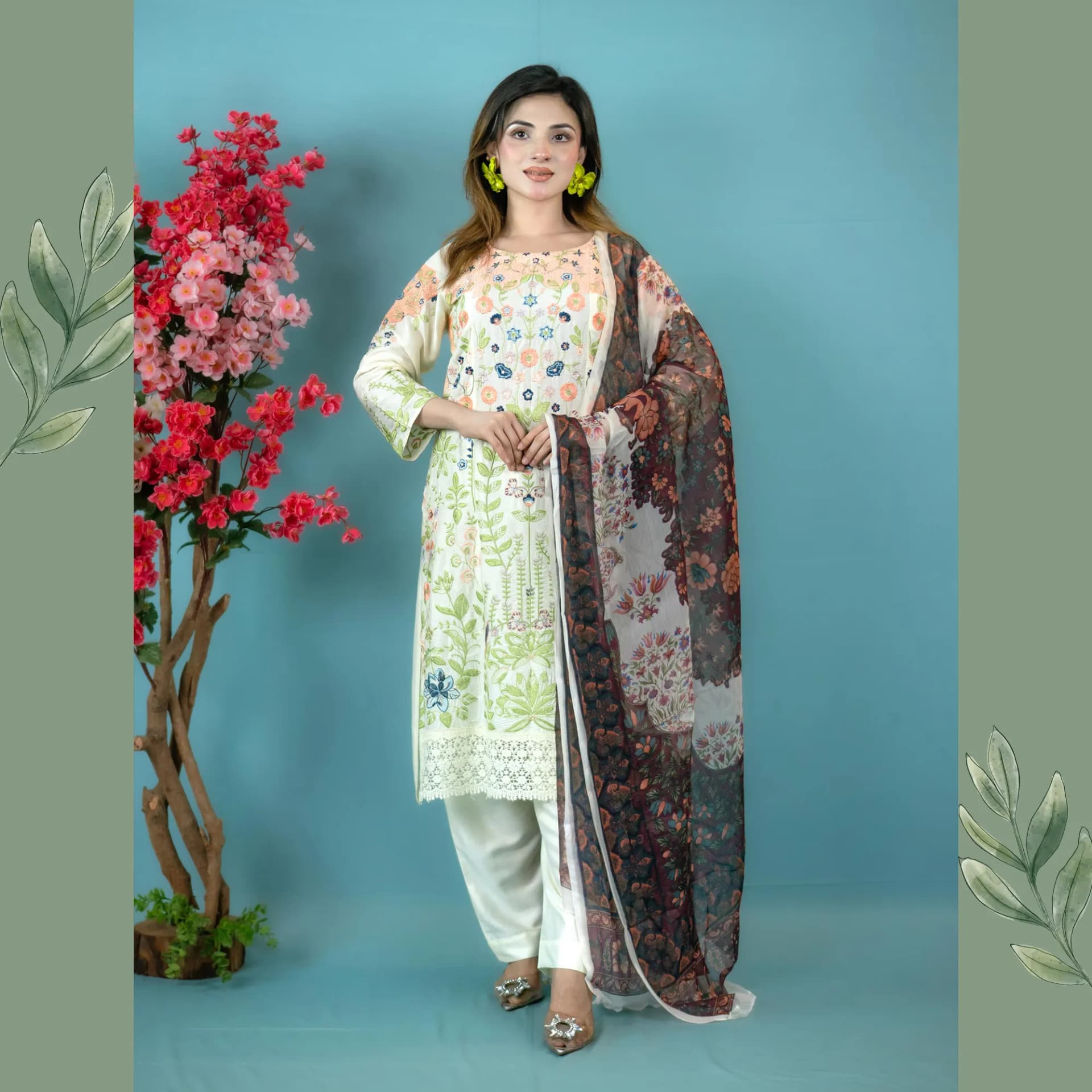 Cream Unstitch Embroidered Salwar Kameez C-11375