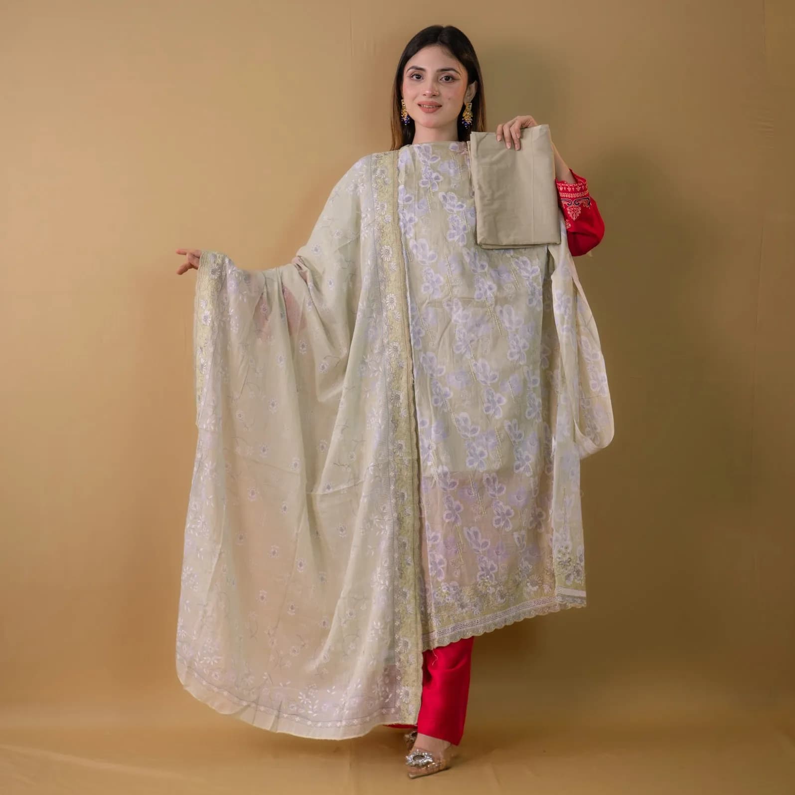 Tan Unstitch Embroidered Printed Cotton Salwar Kameez C-11668 