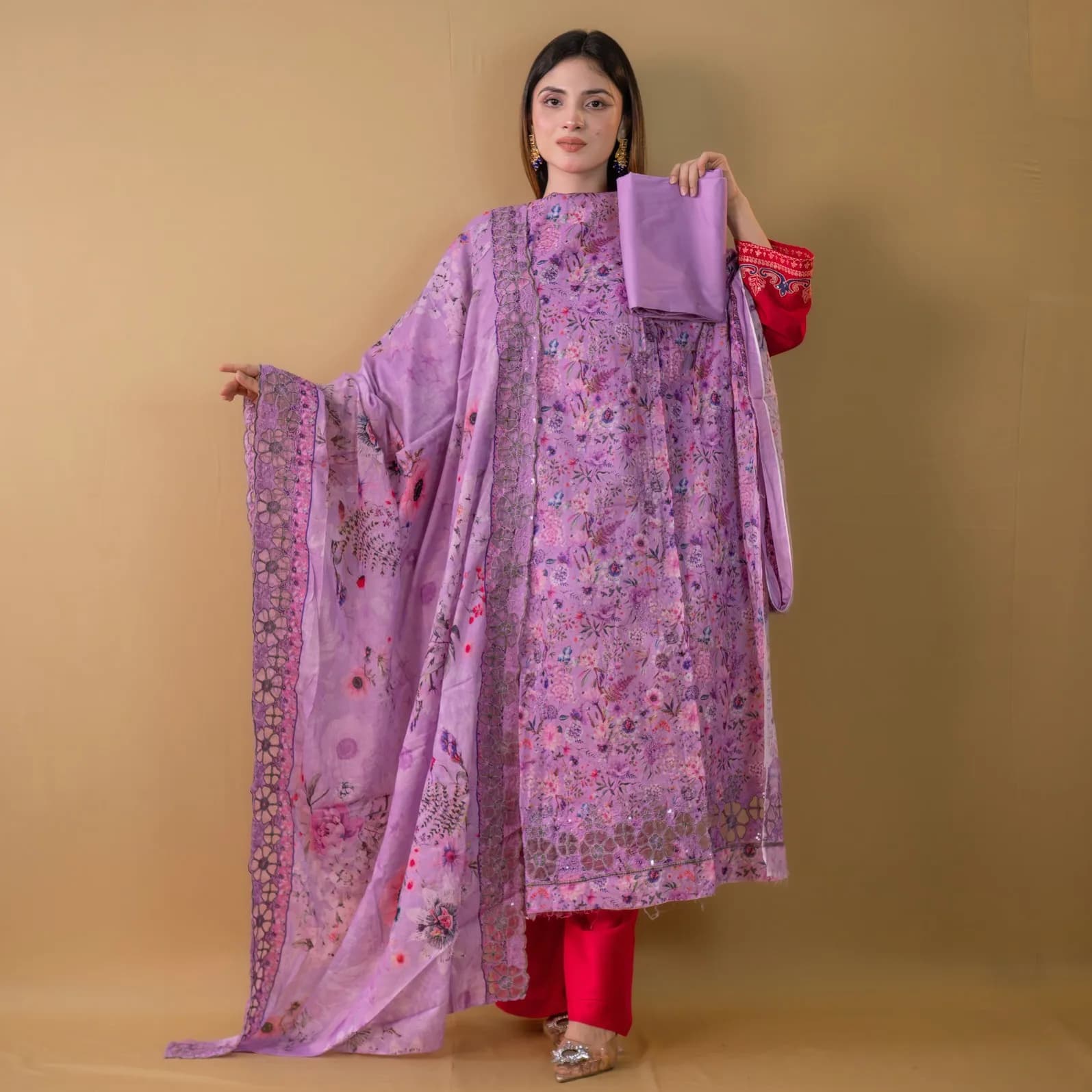 Purple Unstitch Embroidered Printed Cotton Salwar Kameez C-11666 