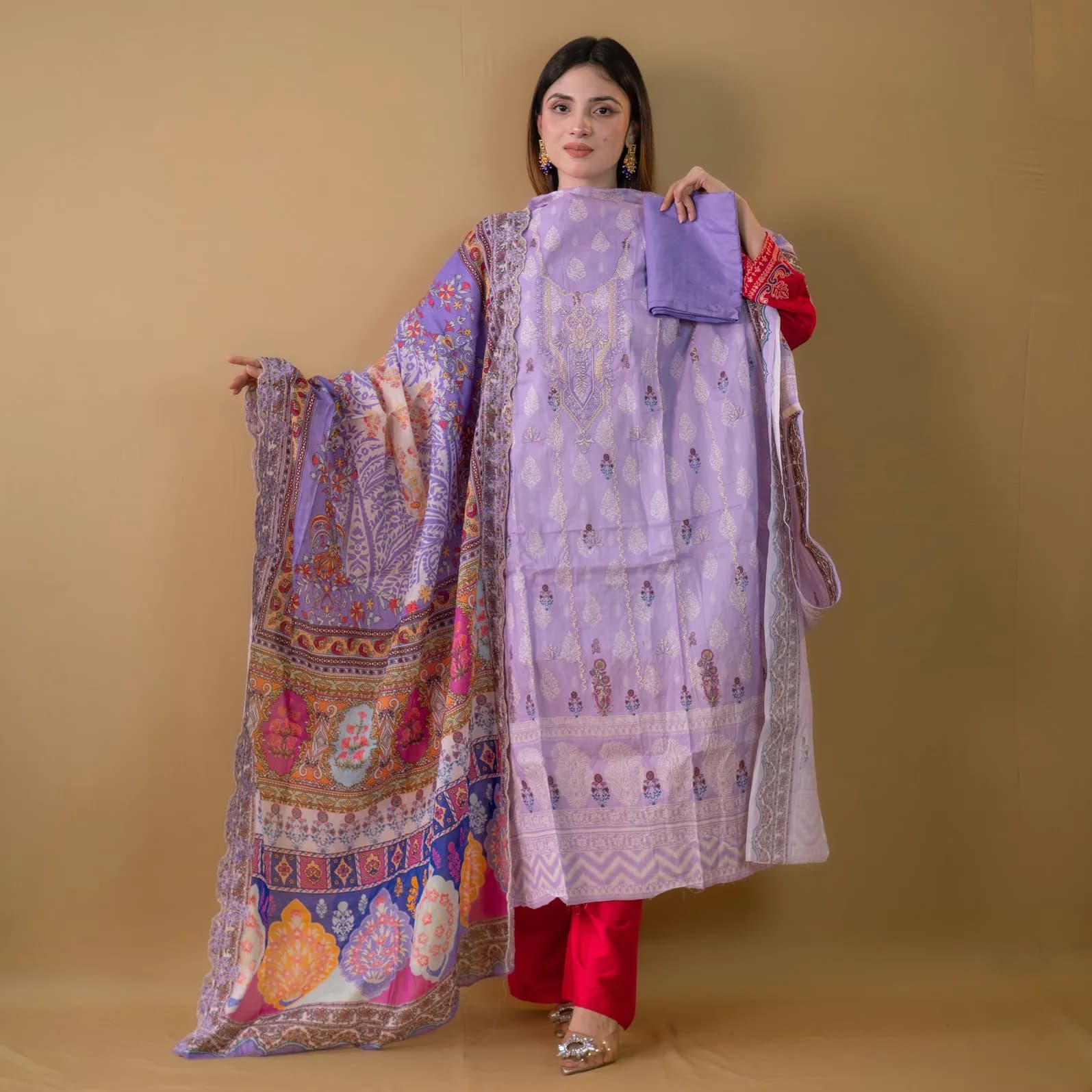 Lavender Unstitch Embroidered Printed Cotton Salwar Kameez C-11661 