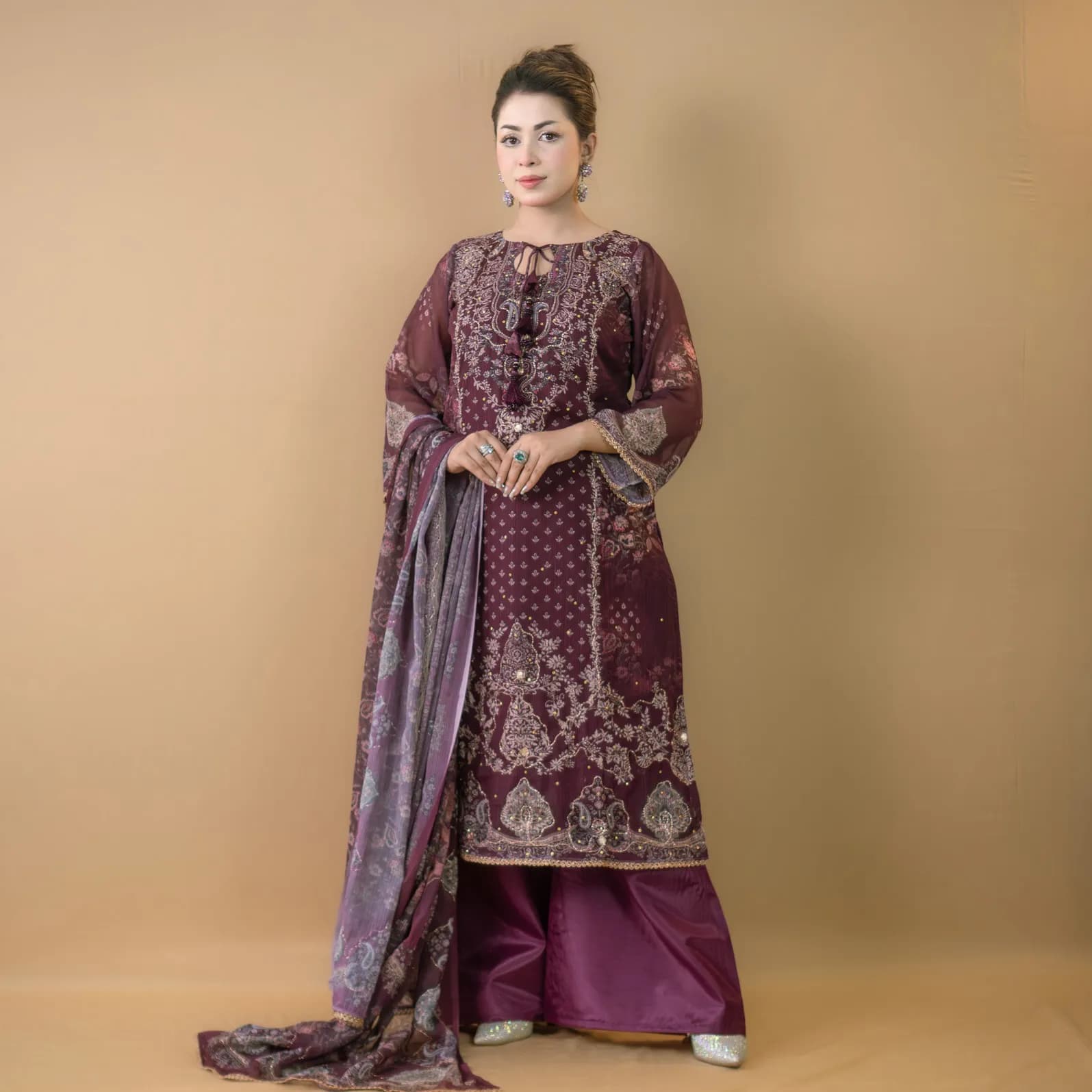 Purple Zadri Embroidered Printed Georgette Salwar Kameez C-11803 – Stitching Available