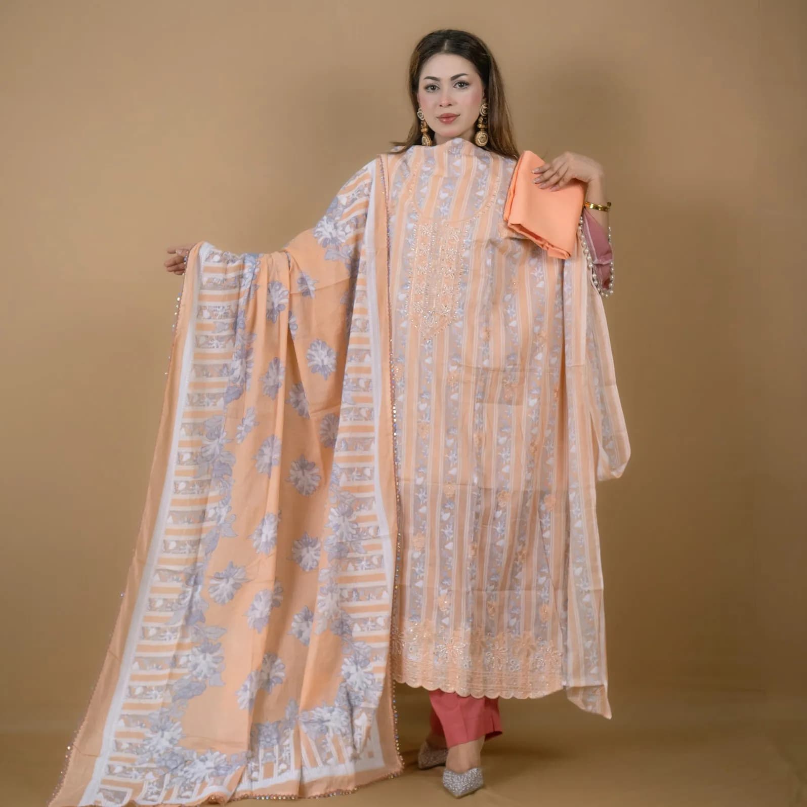 Melon Unstitch Embroidered Printed Cotton Salwar Kameez C-11931 