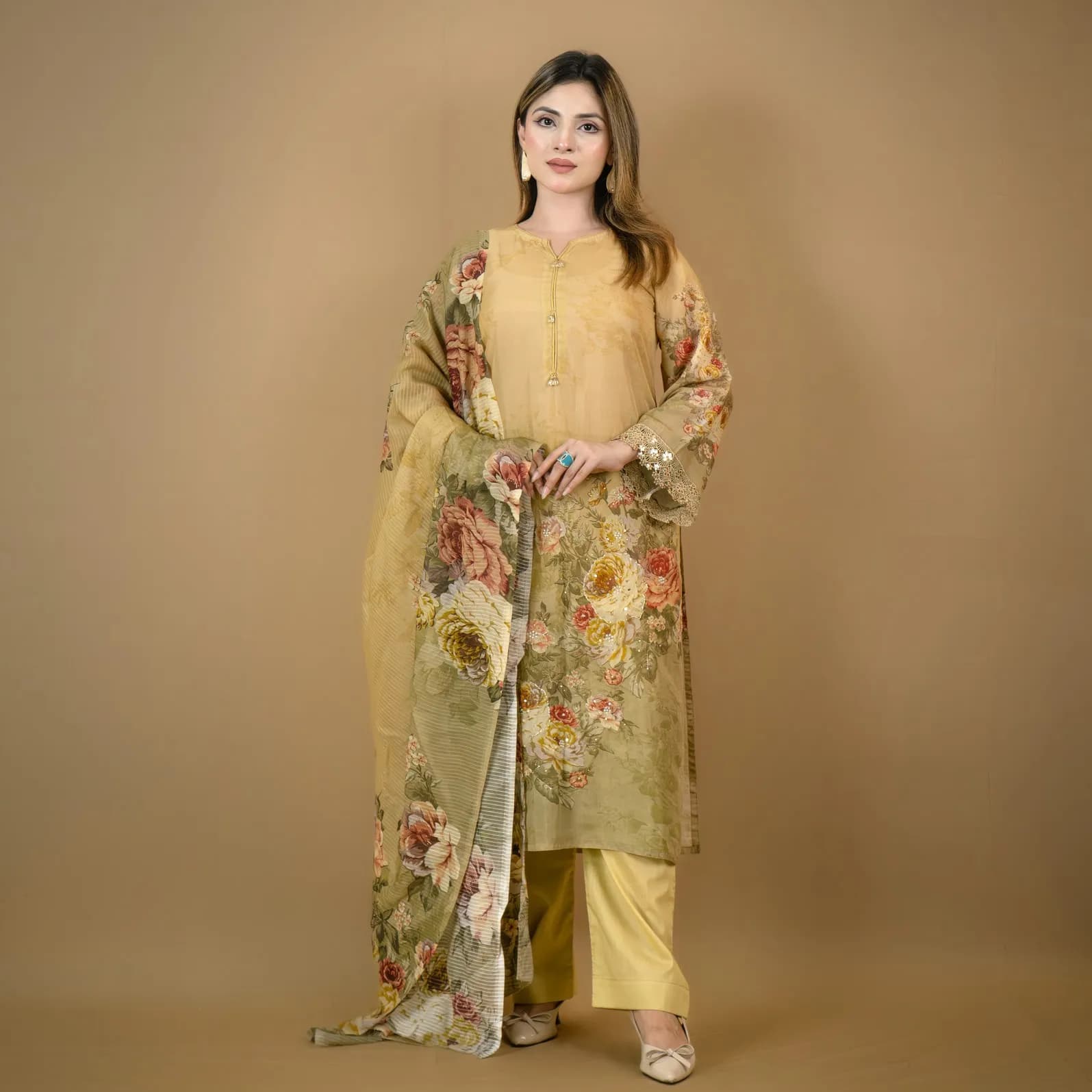 Sun Shine Embroidered Printed Silk Salwar Kameez (Stitched/Unstitched) – C-11988