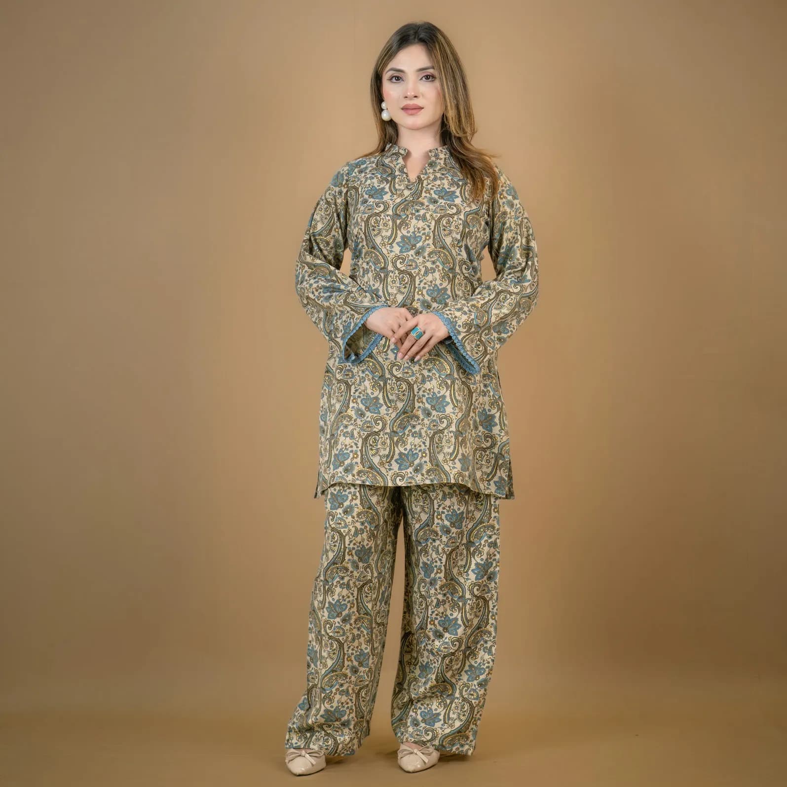 Beige Maisha Cotton Silk Co-Ord Set – 2 Piece Summer Collection C-12005