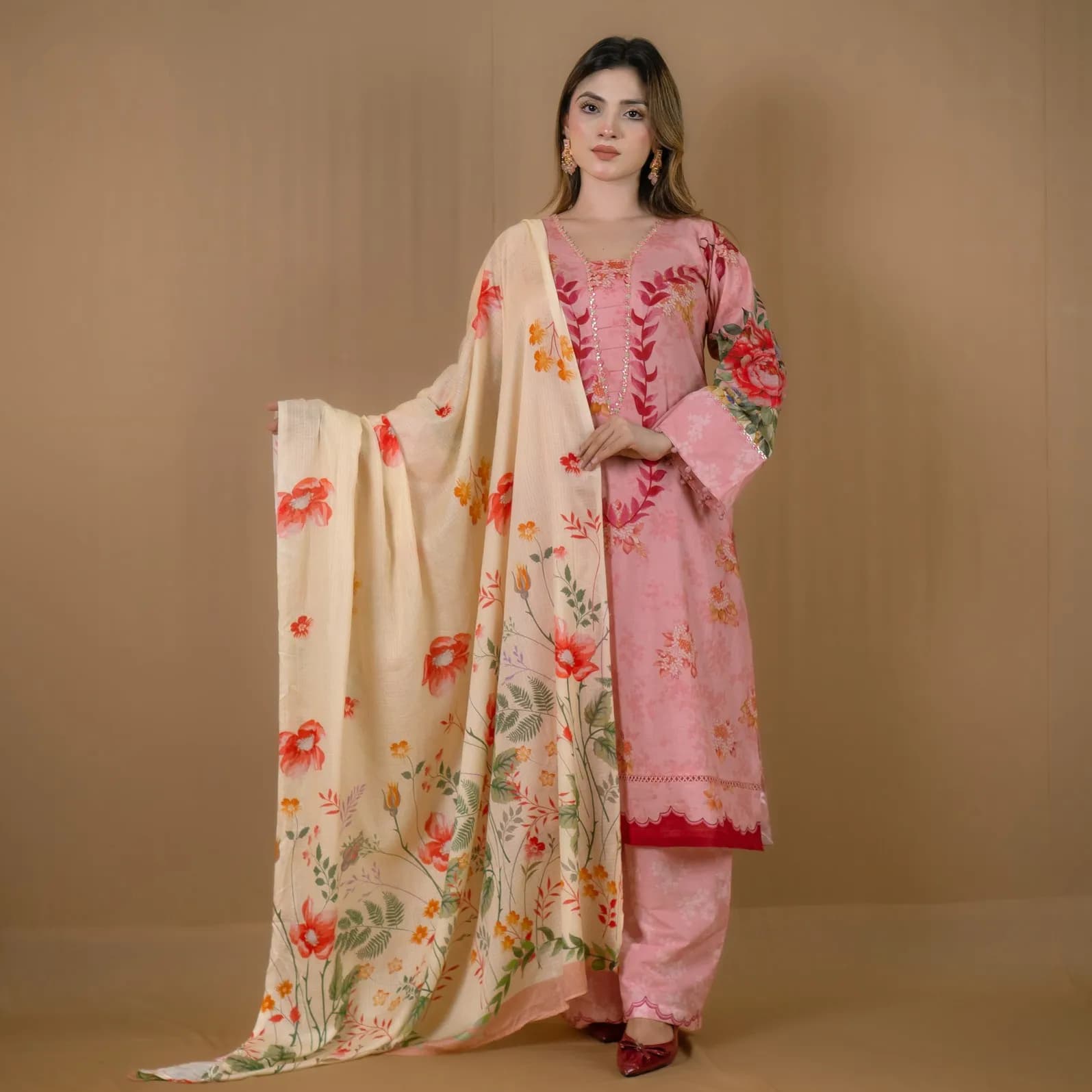 Pink Printed Cotton Salwar Kameez C-11787 – Stitching Available