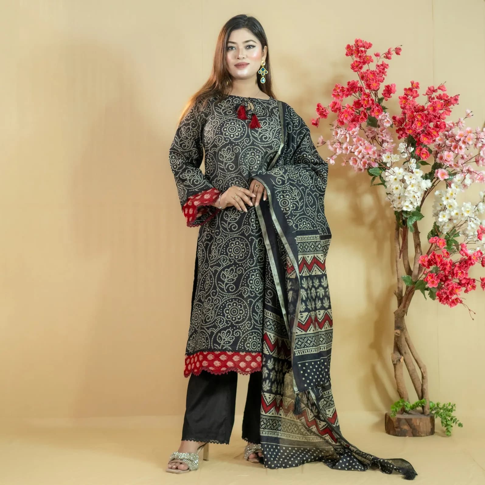 Black Printed Kota Cotton Salwar Kameez –C-12380 Stitching Available