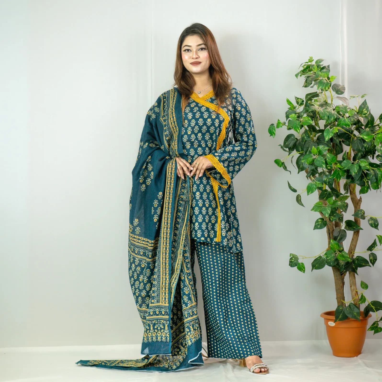 Teal Printed Fine Cotton Salwar Kameez –C-12445 Stitching Available