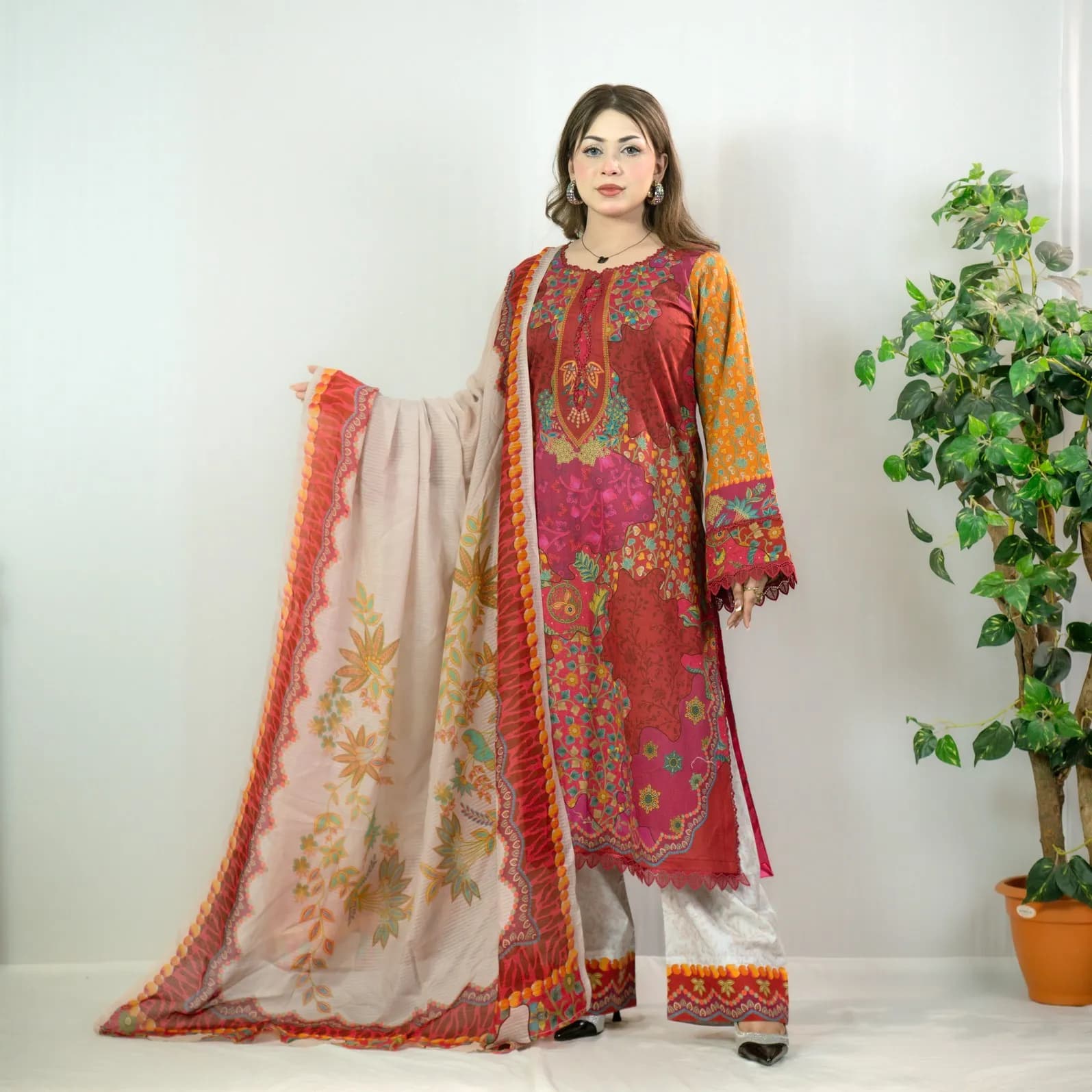 Vibrant Multi-Colored Printed Cotton Salwar Kameez –C-12440 Stitching Available