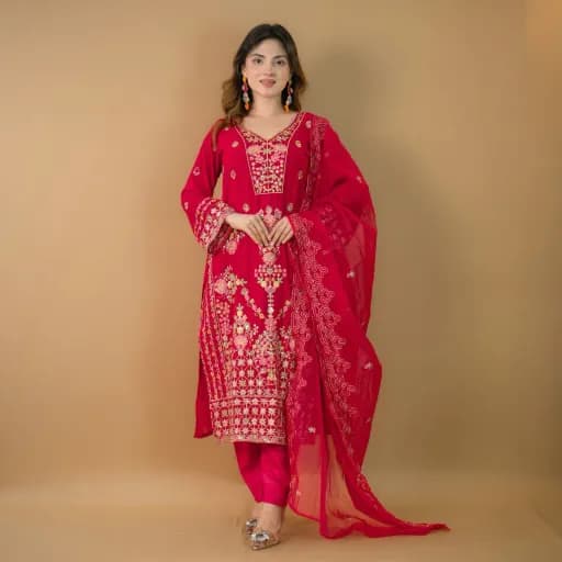 Hot Pink Embroidered Georgette Salwar Kameez – Stitching Available