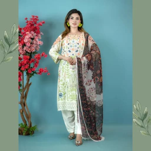Cream Unstitch Embroidered Salwar Kameez C-11375