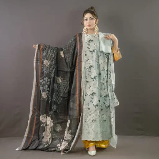 Mint Unstitch Embroidered Printed Cotton Salwar Kameez C-11656 