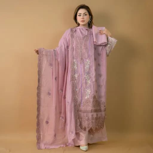 Plum Semi-Stitch Embroidered Cottn Salwar Kameez C-11687 