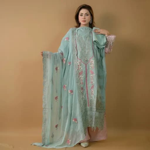 Mint Semi-Stitch Embroidered Cottn Salwar Kameez C-11690 
