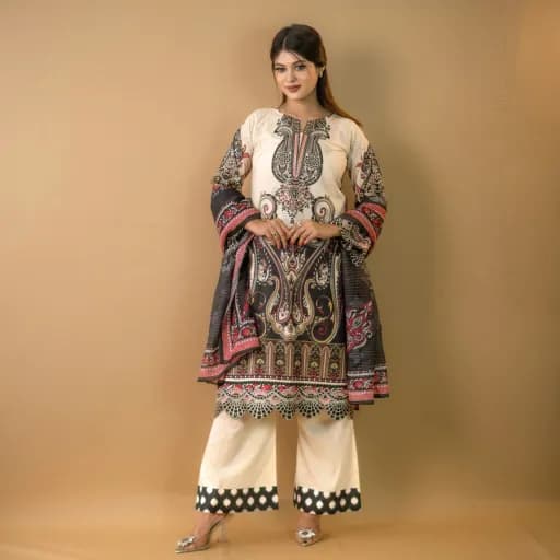 Aivory Black Stitch Unstitch Embroidered Printed Cotton Salwar Kameez C-11722 
