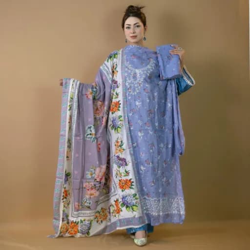 Lavender Unstitch Embroidered Printed Cotton Salwar Kameez C-11738 