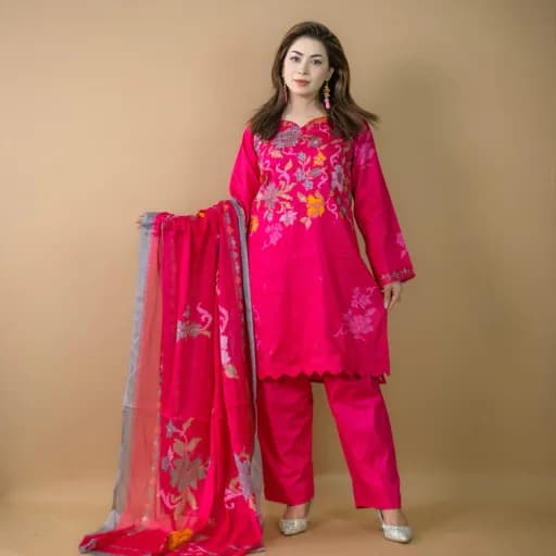 Magenta Stitch Unstitch Embroidered Printed Cotton Silk Salwar Kameez C-11591 