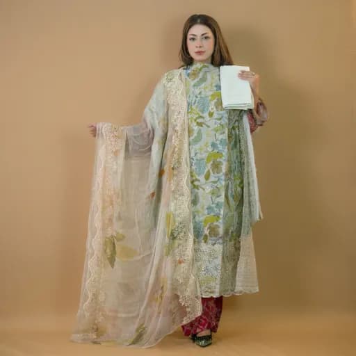 Mint Unstitch Embroidered Printed Cotton Salwar Kameez C-11833 