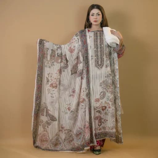 White Unstitch Embroidered Printed Georgette Salwar Kameez C-11832 