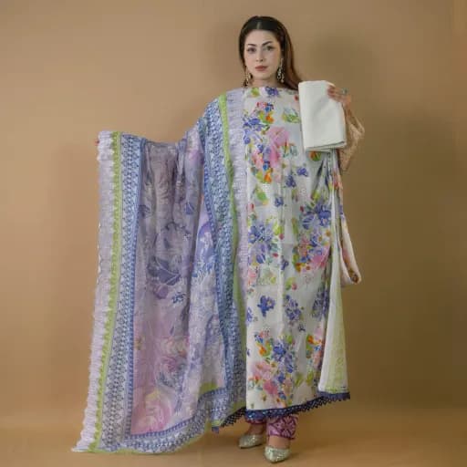 Mint Unstitch Embroidered Printed Cotton Salwar Kameez C-11857 