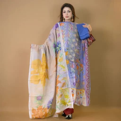 Purple Unstitch Embroidered Printed Cotton Salwar Kameez C-11876 