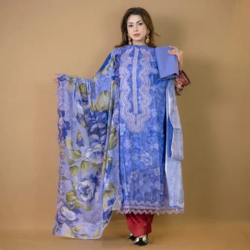 Purple Unstitch Embroidered Printed Cotton Salwar Kameez C-11869 
