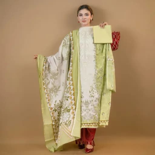 Lime Unstitch Embroidered Printed Cotton Salwar Kameez C-11883 