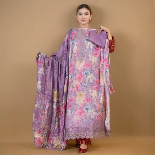 Orchid Unstitch Embroidered Printed Cotton Silk Salwar Kameez C-11891 