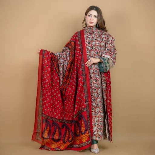 Red Unstitch Printed Cotton Salwar Kameez C-11907 