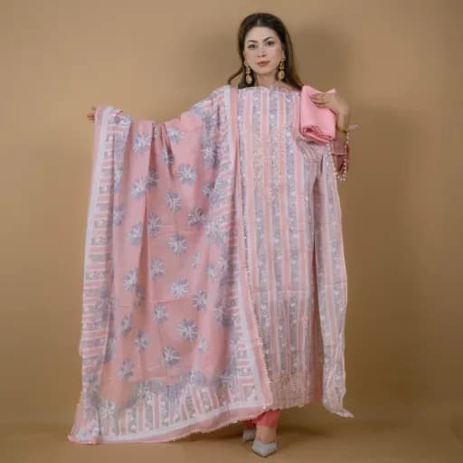 Pink Unstitch Embroidered Printed Cotton Salwar Kameez C-11930 