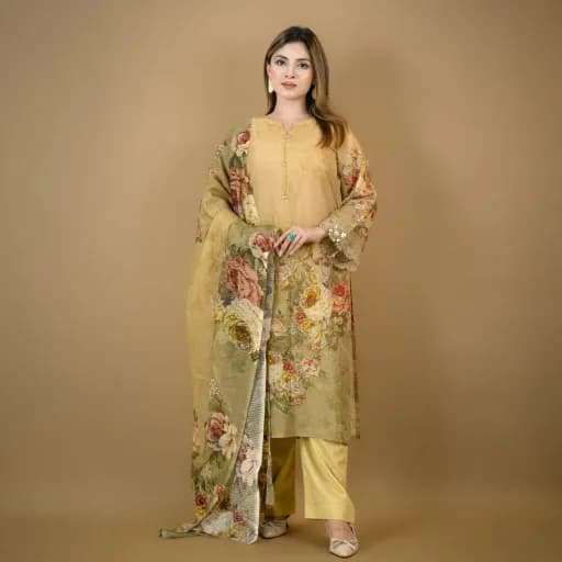 Sun Shine Embroidered Printed Silk Salwar Kameez (Stitched/Unstitched) – C-11988