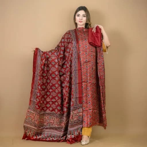 Maroon Unstitch Printed Silk Salwar Kameez C-12050