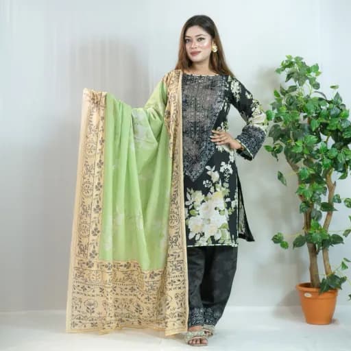 Black Printed Lawn Salwar Kameez –C-12190 Stitching Available