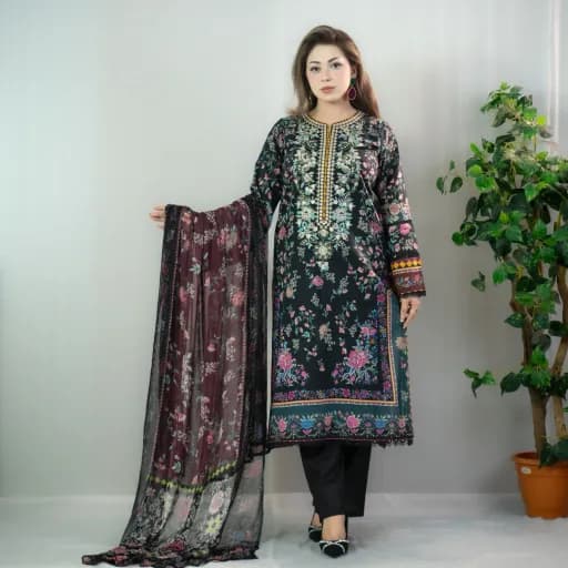Black Printed Cotton Salwar Kameez –C-12197 Stitching Available