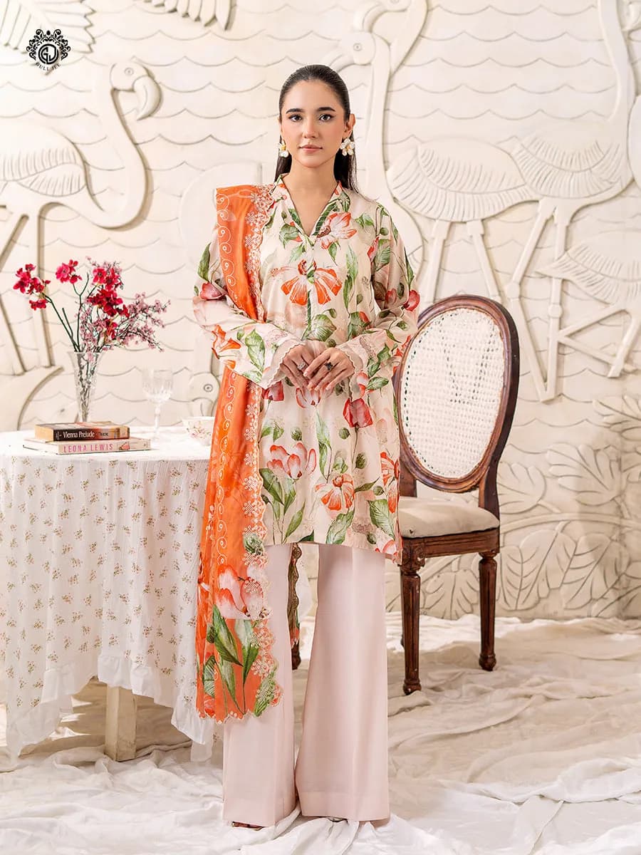 ORANGE GULL JEE UN-STITCHED 3 PC (SHIRT TROUSER & DUPPATA) C-11064