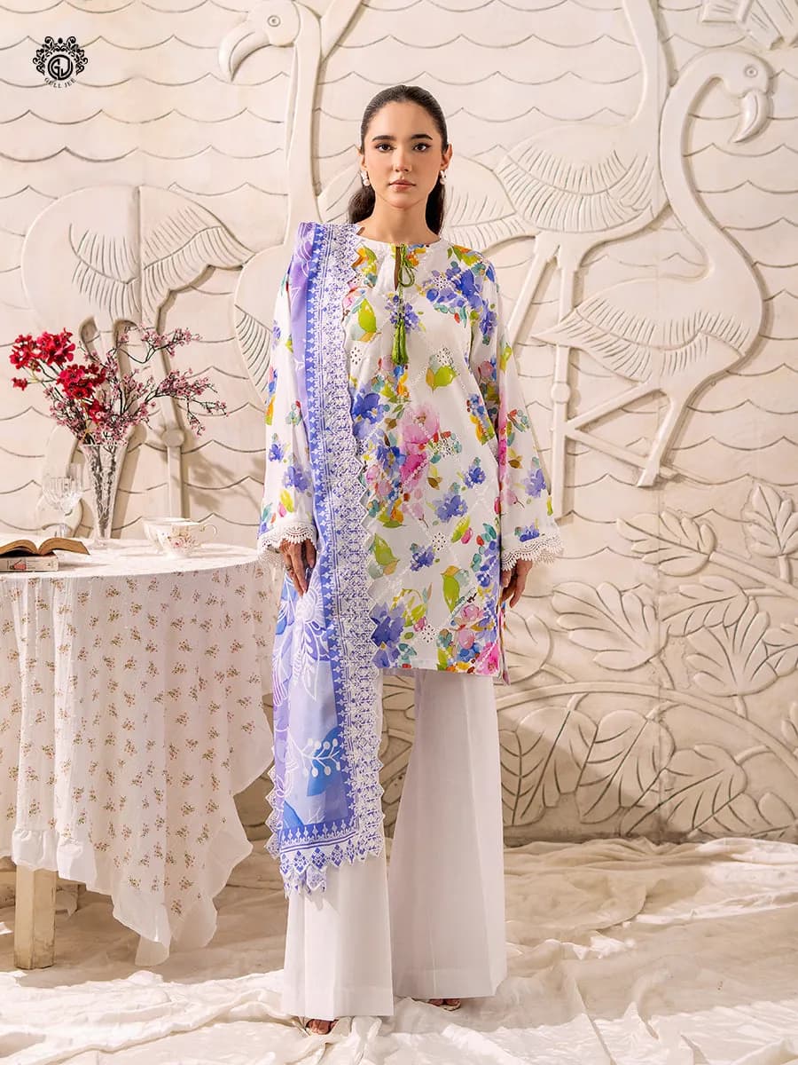 BLUE GULL JEE UN-STITCHED 3 PC (SHIRT TROUSER & DUPPATA) C-11062