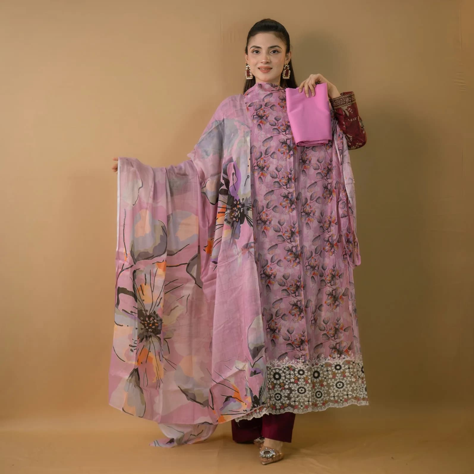 Pink Unstitch Embroidered Printed Cotton Salwar Kameez C-11719