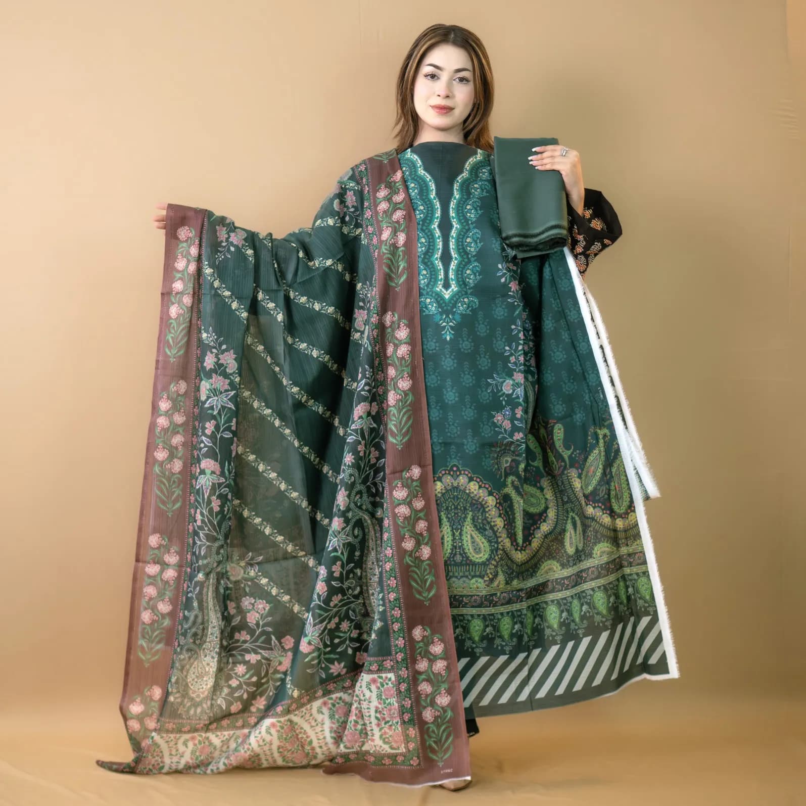 Green Unstitch Printed Cotton Salwar Kameez C-11767