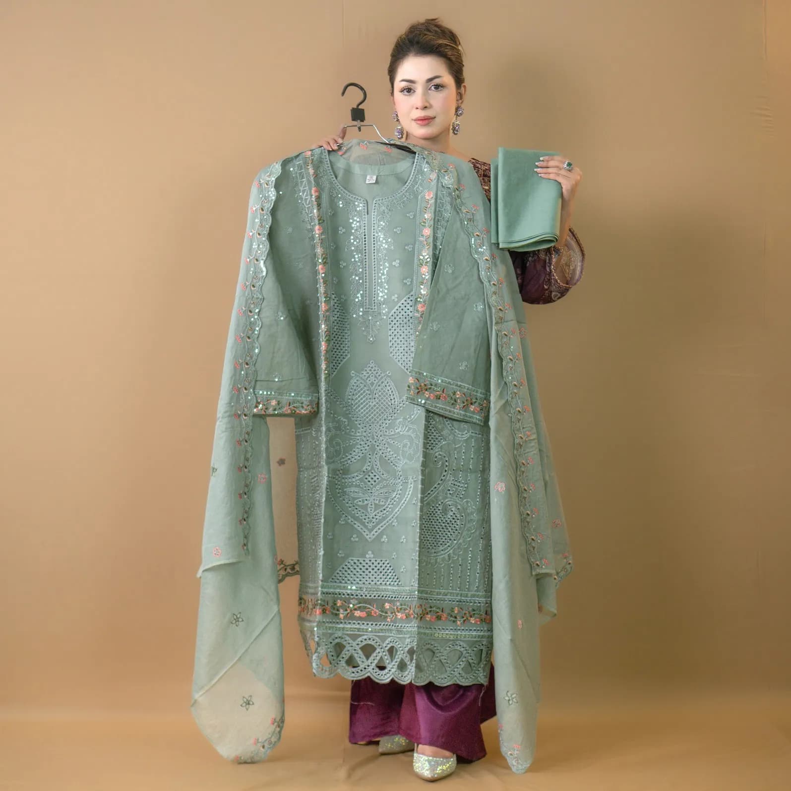 Pest Semi-Stitch Embroidered Cotton Salwar Kameez C-11810