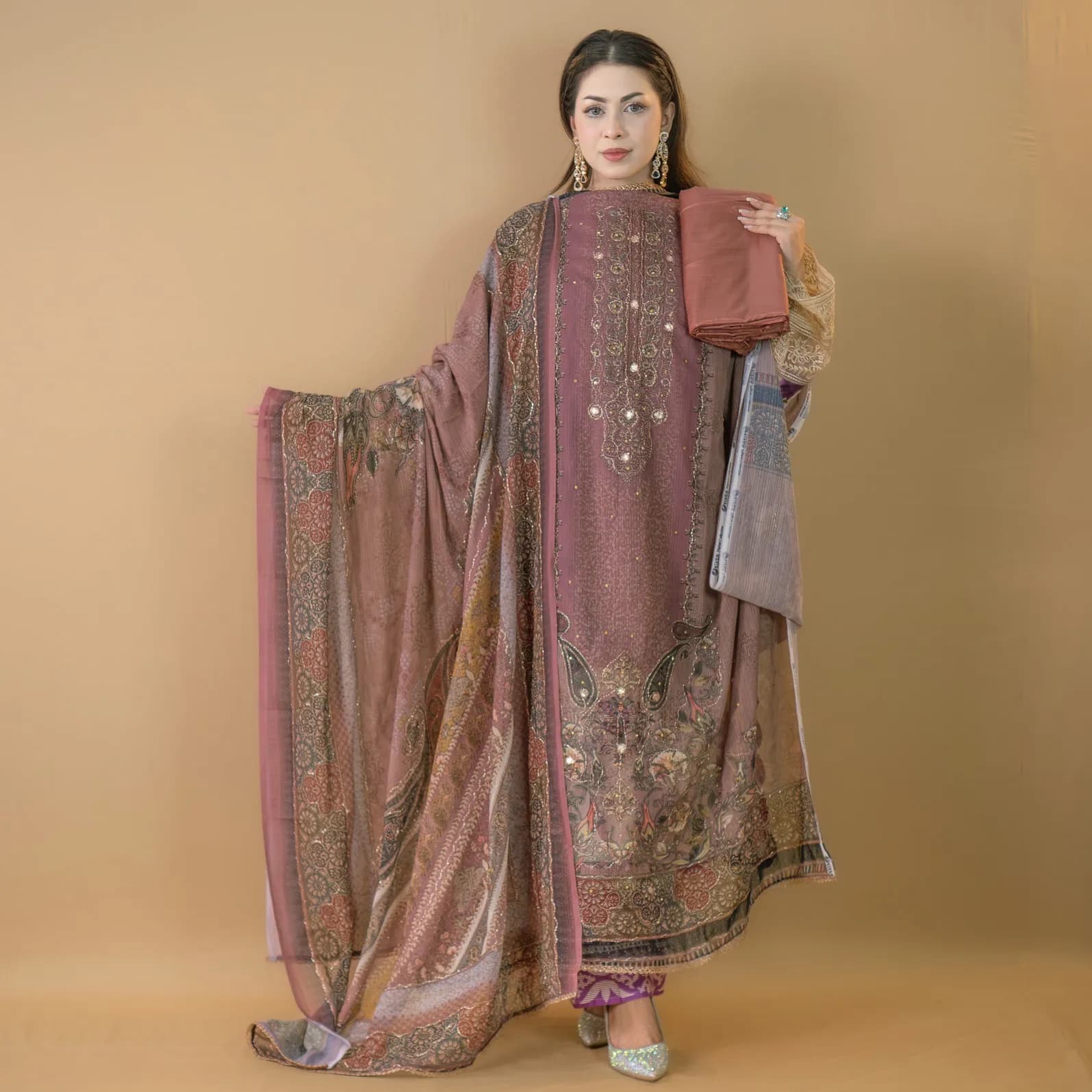 Mauve Unstitch Embroidered Printed Georgette Salwar Kameez C-11848