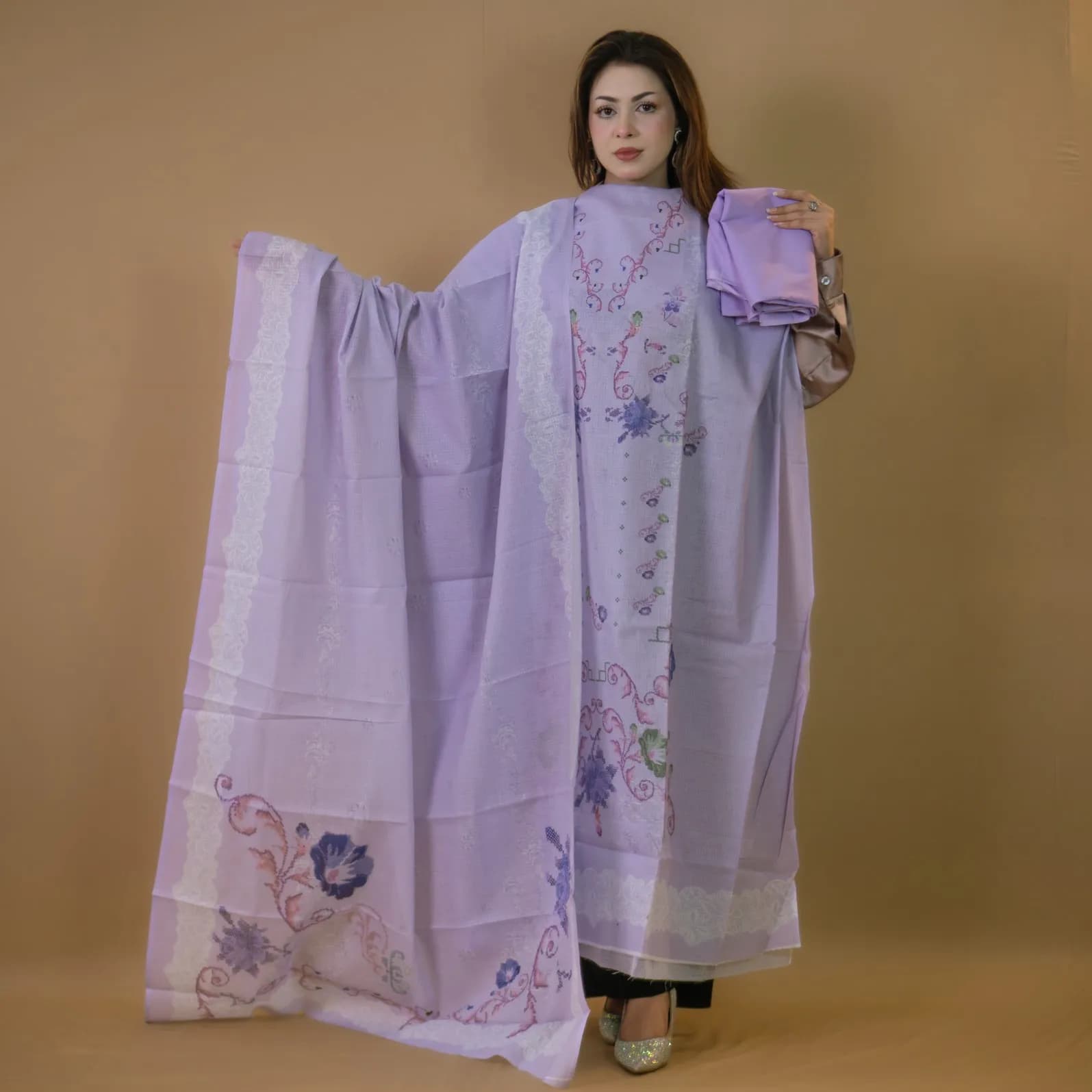 Purple Untitch Printed Cotton Salwar Kameez C-11880