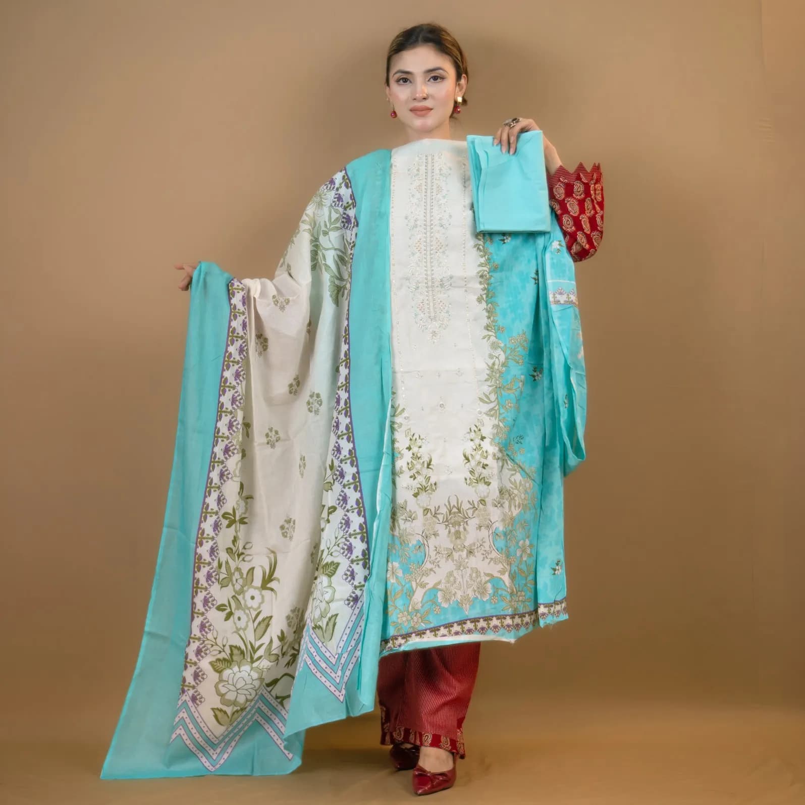 Pest Unstitch Embroidered Printed Cotton Salwar Kameez C-11885