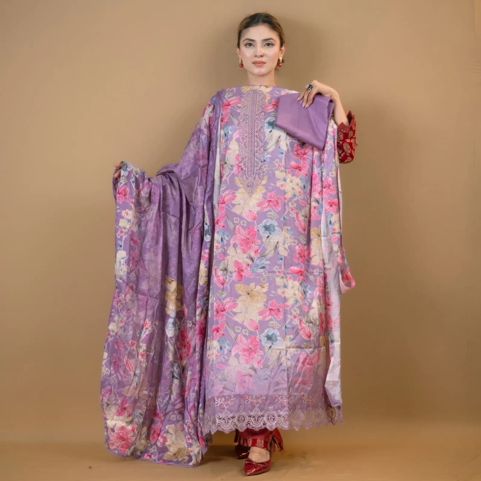 Orchid Unstitch Embroidered Printed Cotton Silk Salwar Kameez C-11891