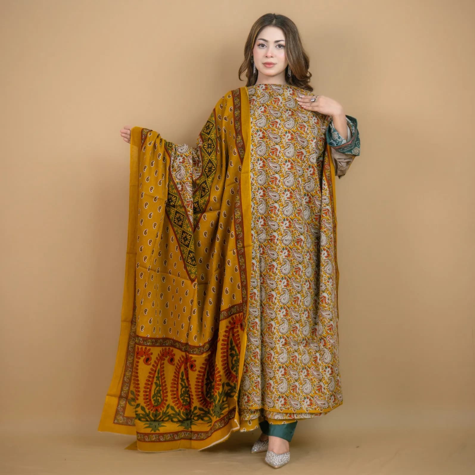 Mustard Unstitch Printed Cotton Salwar Kameez C-11908