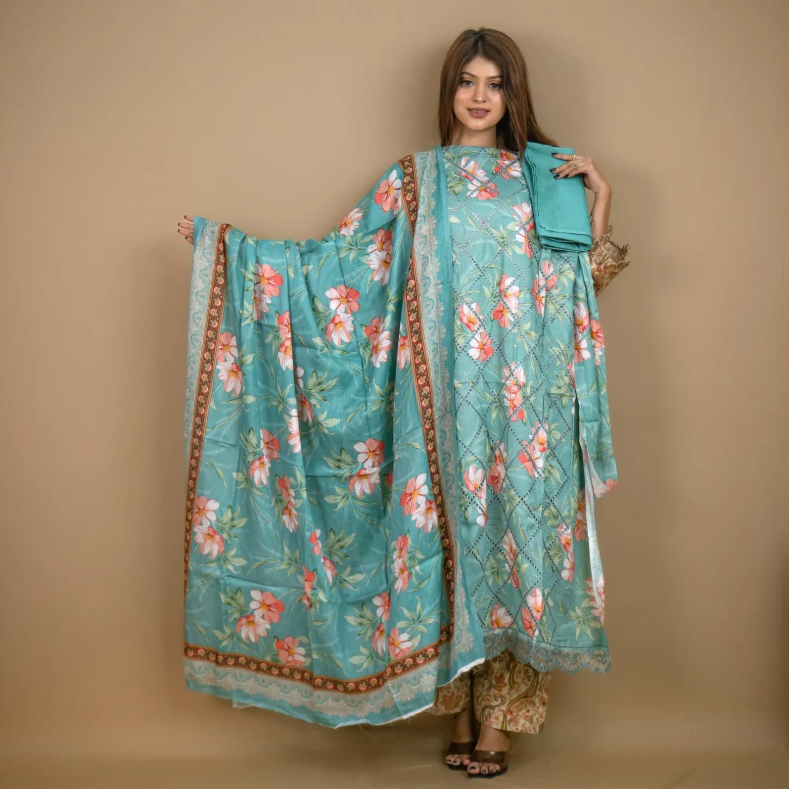 Pastel Unstitch Embroidered Printed Cotton Salwar Kameez C-11900