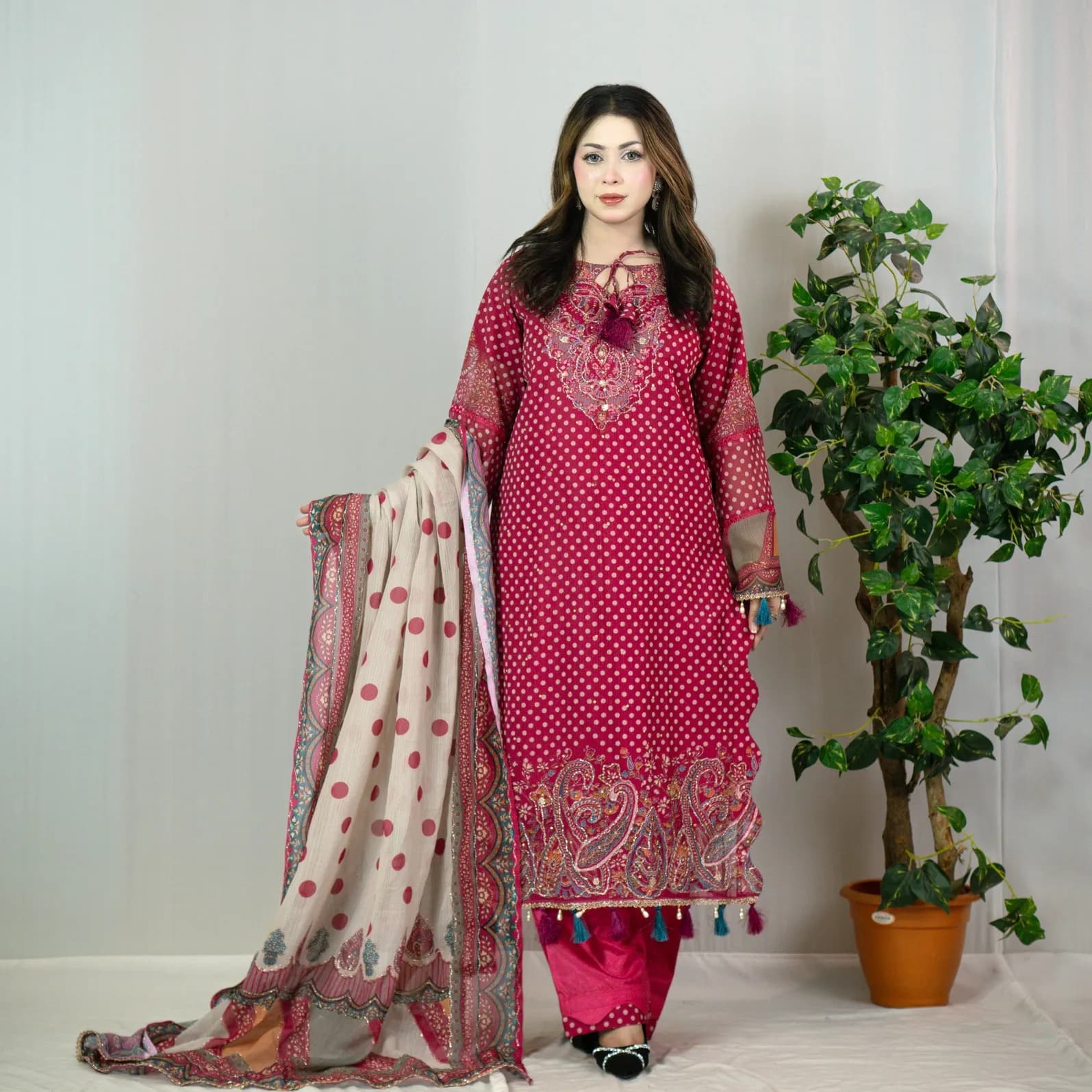 Magenta Printed Georgette Salwar Kameez –C-12287 Stitching Available