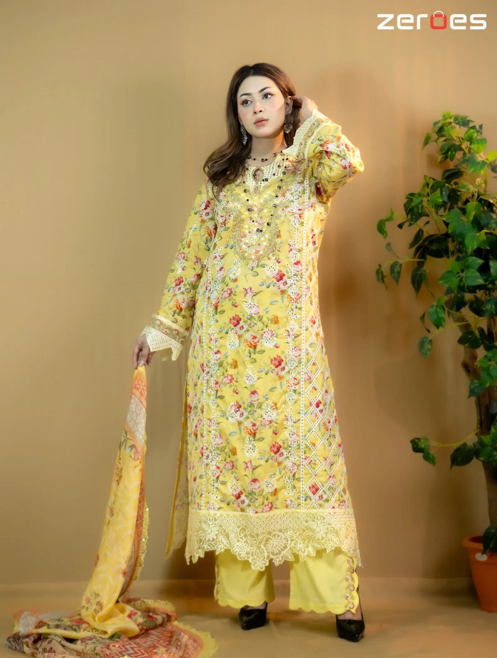 Yellow Ultra Fine Lawn Palazzo Set - C-12680 Stitching Available